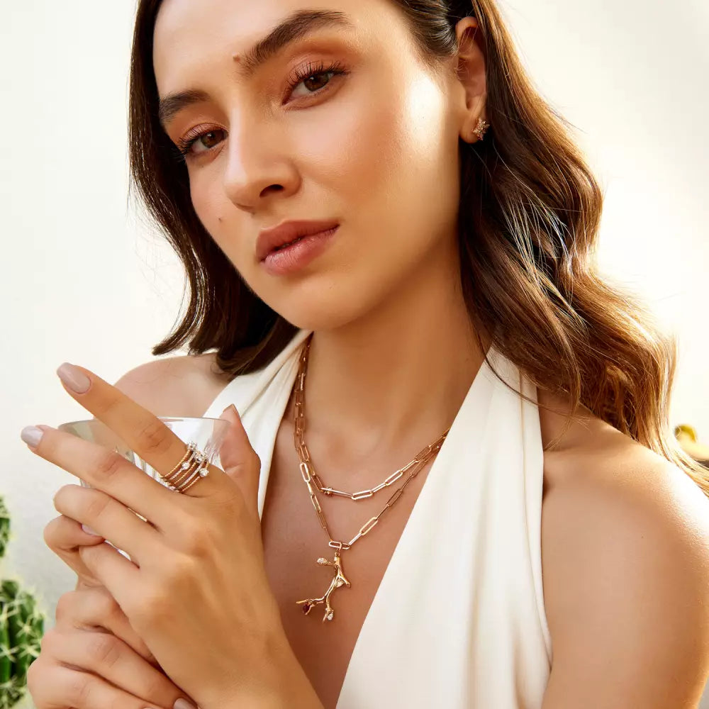 Nest Yakut ve Pırlanta Taşlı Rose Altın Kolye