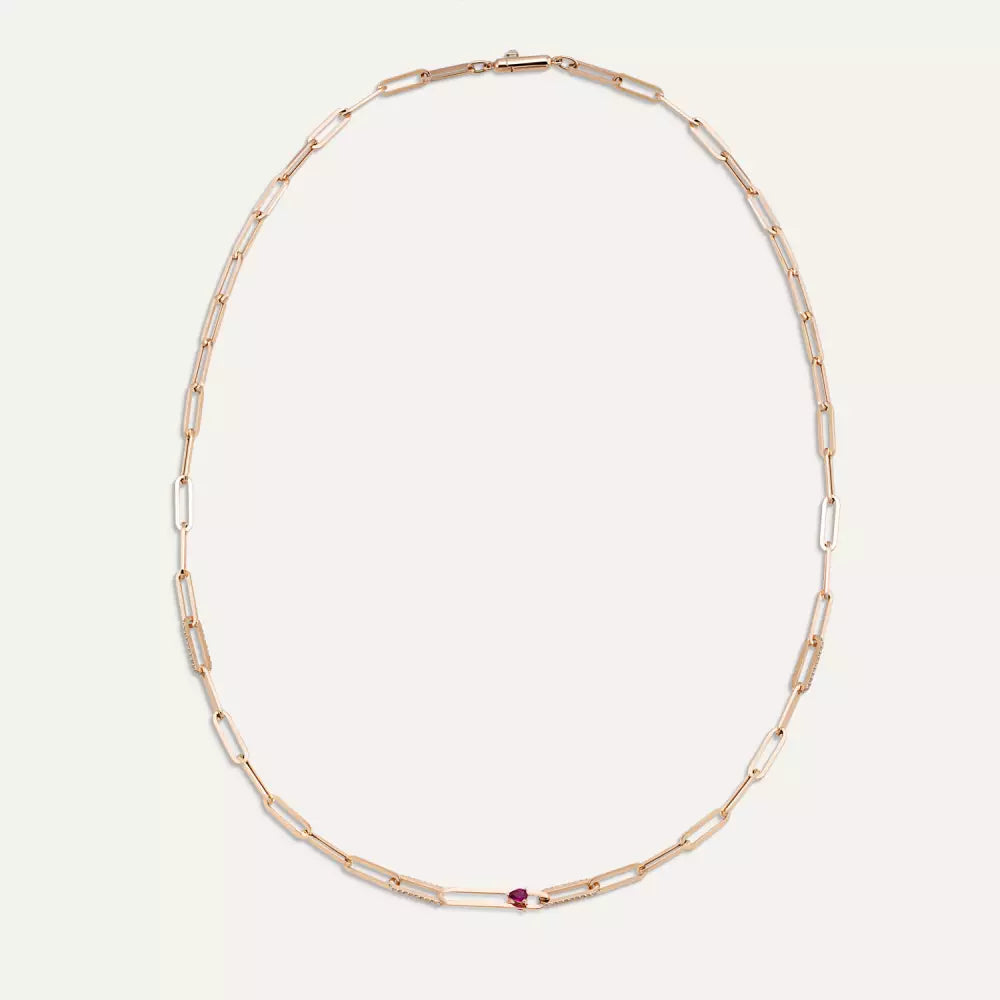 Nest Yakut ve Pırlanta Taşlı Rose Altın Kolye