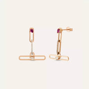 Nest Yakut ve Pırlanta Taşlı Rose Altın Küpe