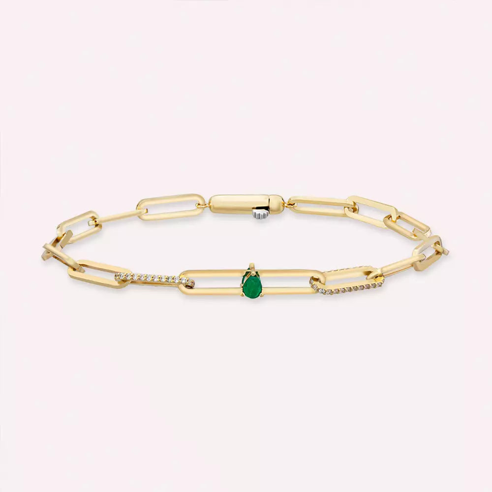 Nest Zümrüt ve Pırlanta Taşlı Rose Altın Bileklik