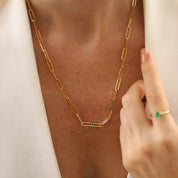 Nest Zümrüt ve Pırlanta Taşlı Rose Altın Kolye