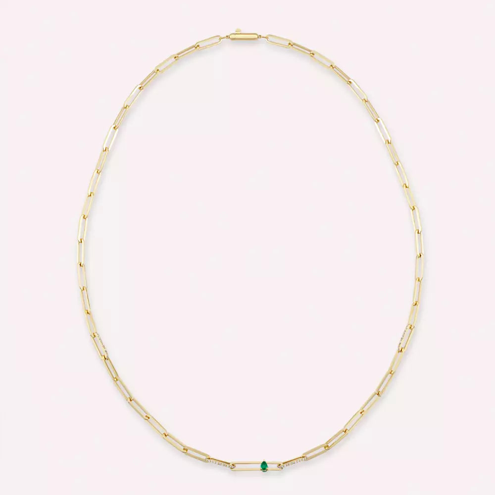 Nest Zümrüt ve Pırlanta Taşlı Rose Altın Kolye