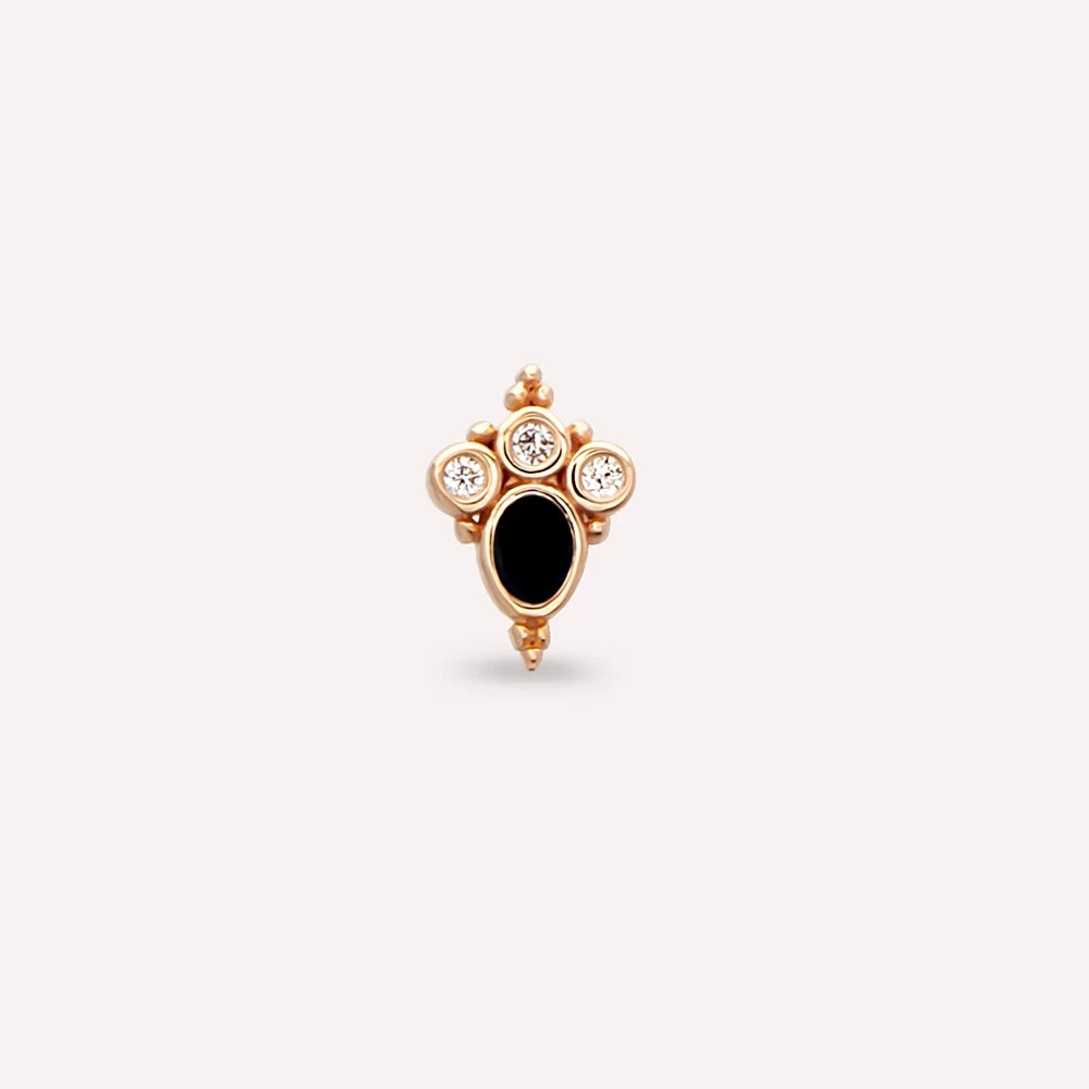 Nia Pırlanta Taşlı ve Siyah Mineli Rose Altın Piercing