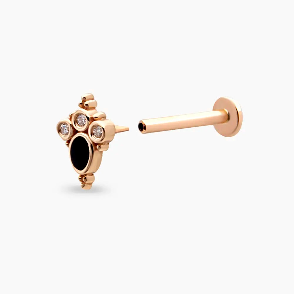 Nia Pırlanta Taşlı ve Siyah Mineli Rose Altın Piercing