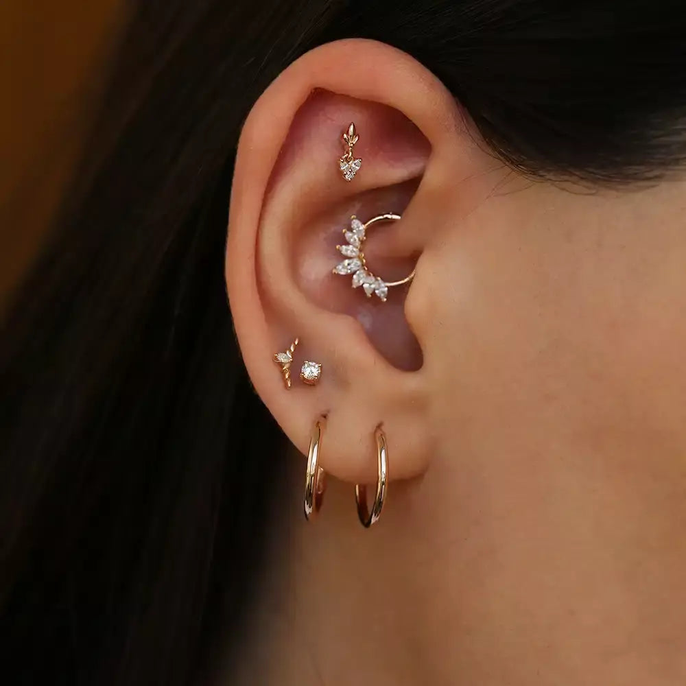 Nira Pırlanta Taşlı Rose Altın Piercing