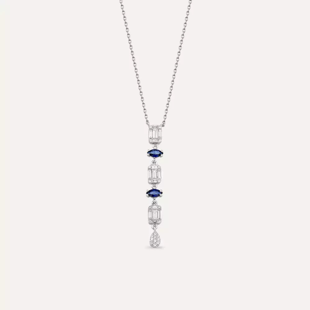 Nixie Safir ve Pırlanta Taşlı Beyaz Altın Kolye