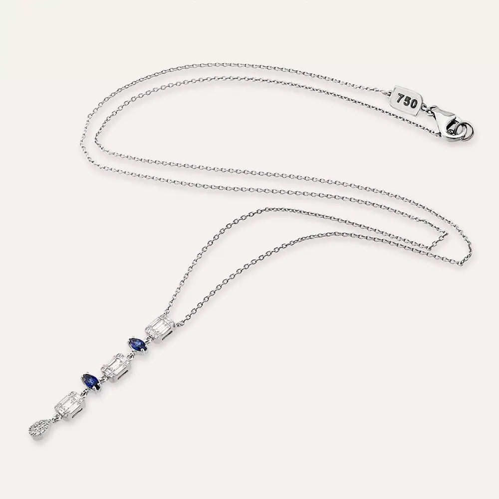 Nixie Safir ve Pırlanta Taşlı Beyaz Altın Kolye