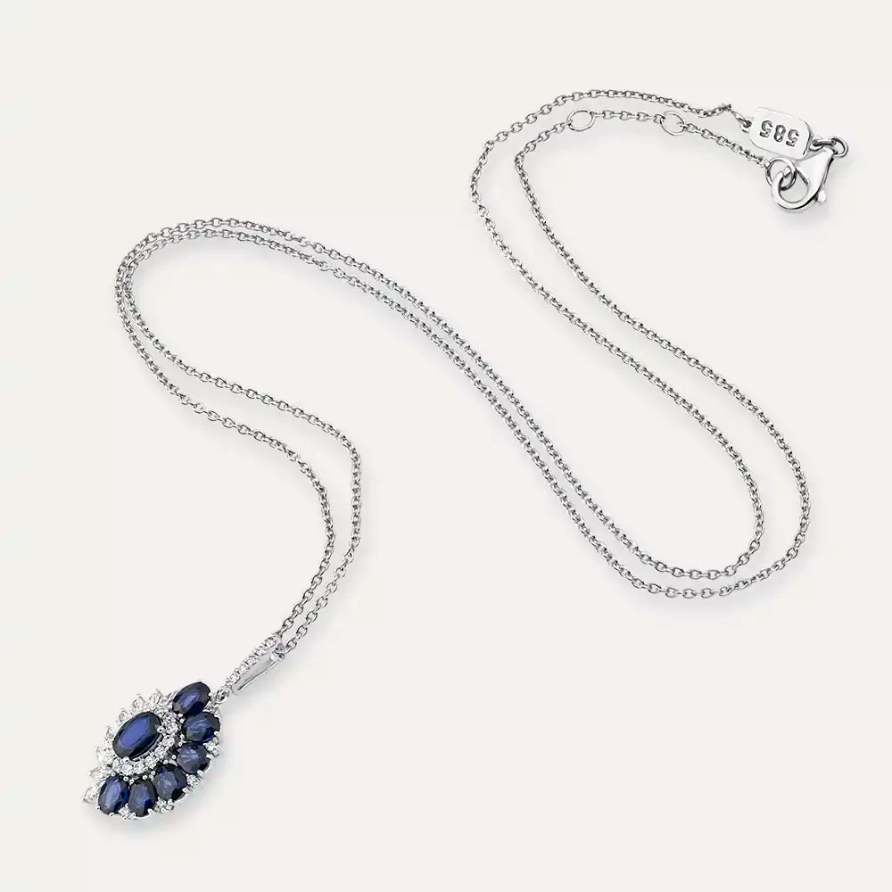 Nocta Safir ve Pırlanta Taşlı Beyaz Altın Kolye