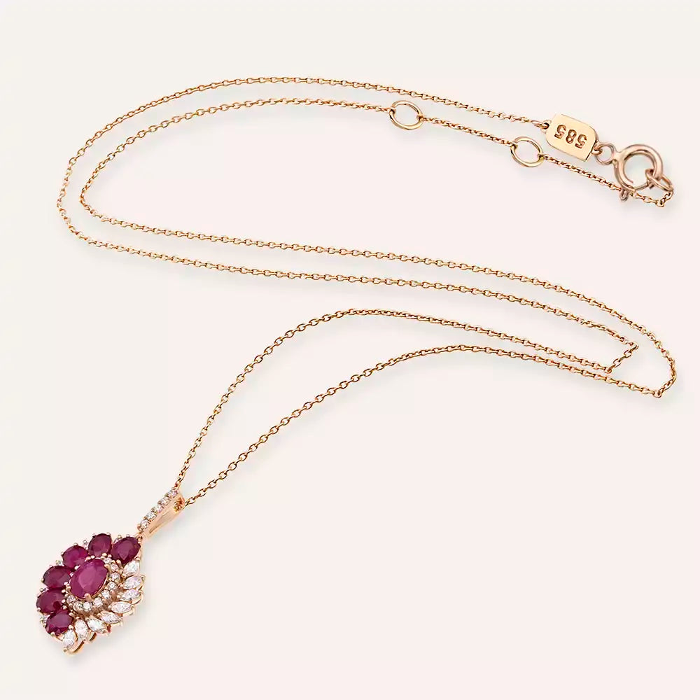 Nocta Yakut ve Pırlanta Taşlı Rose Altın Kolye