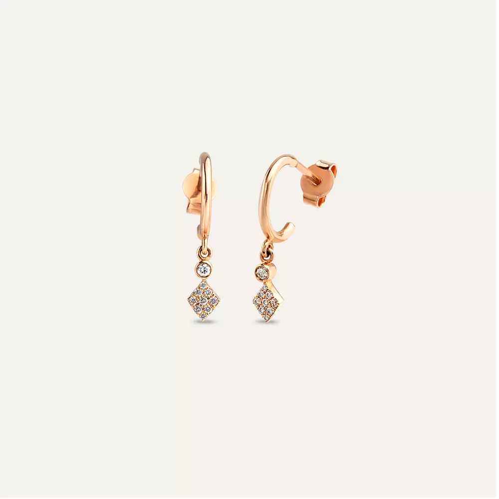 Noor Pırlanta Taşlı Rose Altın Küpe