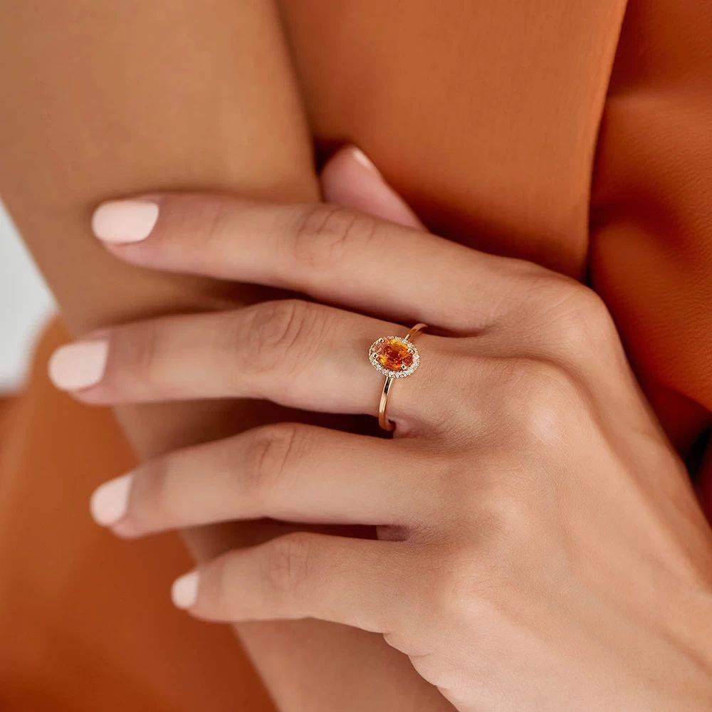 Nora 1.33 CT Orange Safir ve Pırlanta Taşlı Rose Altın Yüzük - Tufanlar Kuyumculuk