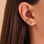 Nota Prenses Kesim Pırlanta Taşlı Beyaz Altın Altın Tek Küpe