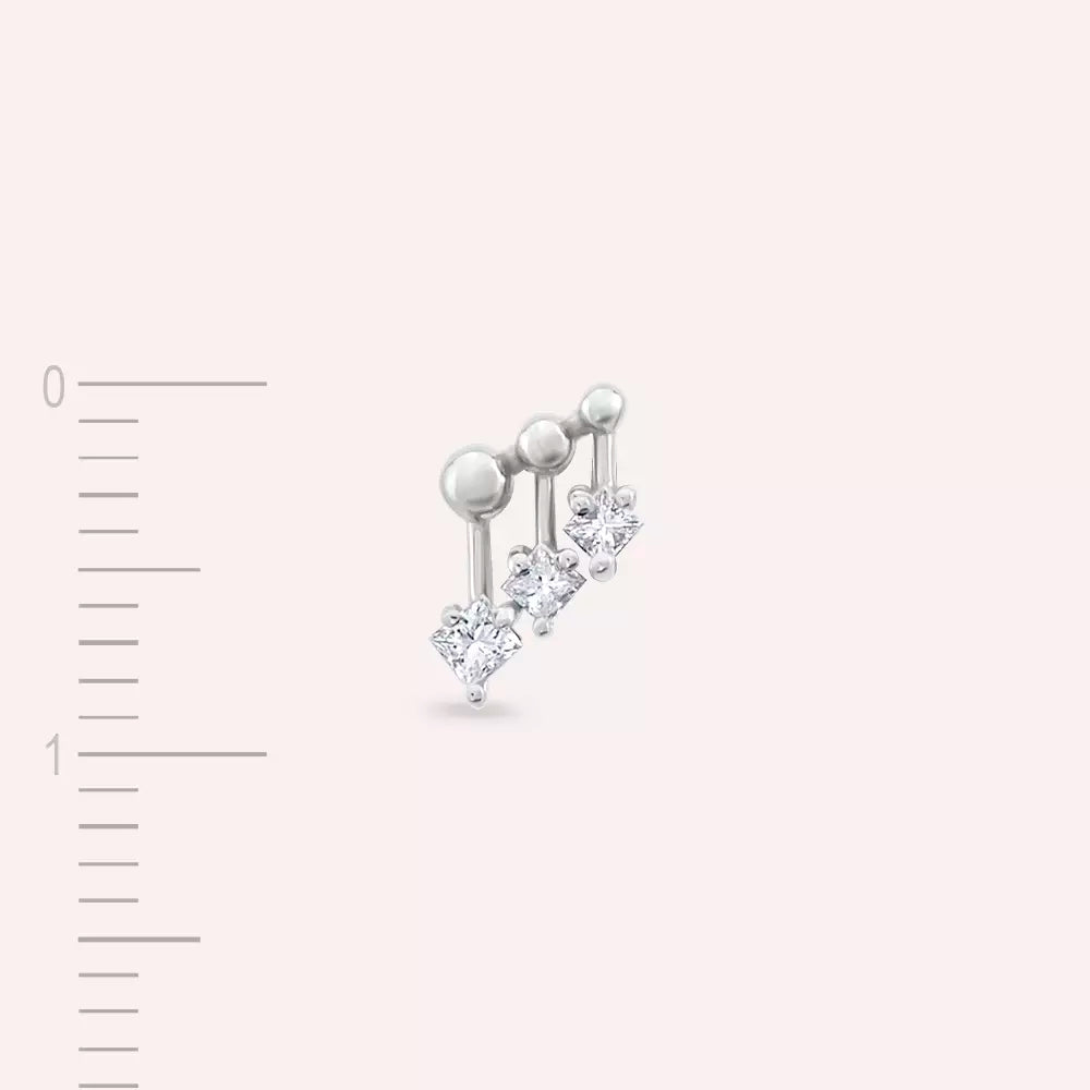 Pulse Prenses Kesim Pırlanta Taşlı Beyaz Altın Altın Tek Küpe