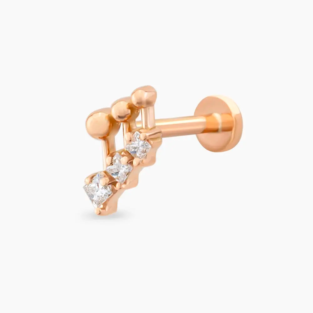 Nota Prenses Kesim Pırlanta Taşlı Rose Altın Piercing