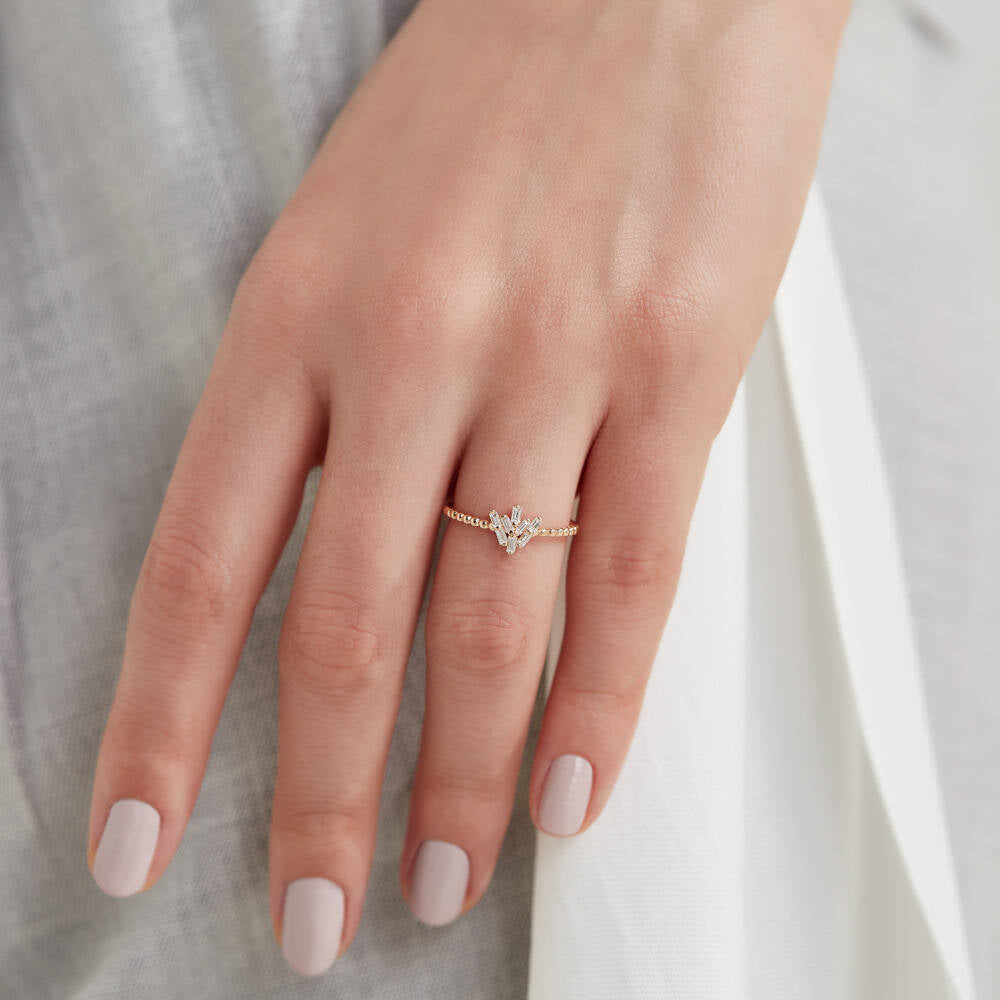 Nova 0.16 CT Baget Pırlanta Taşlı Rose Altın Yüzük