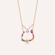 ن‎ Nun Harf 1.09 CT Pırlanta ve Multicolor Safir Taşlı Rose Altın Kolye