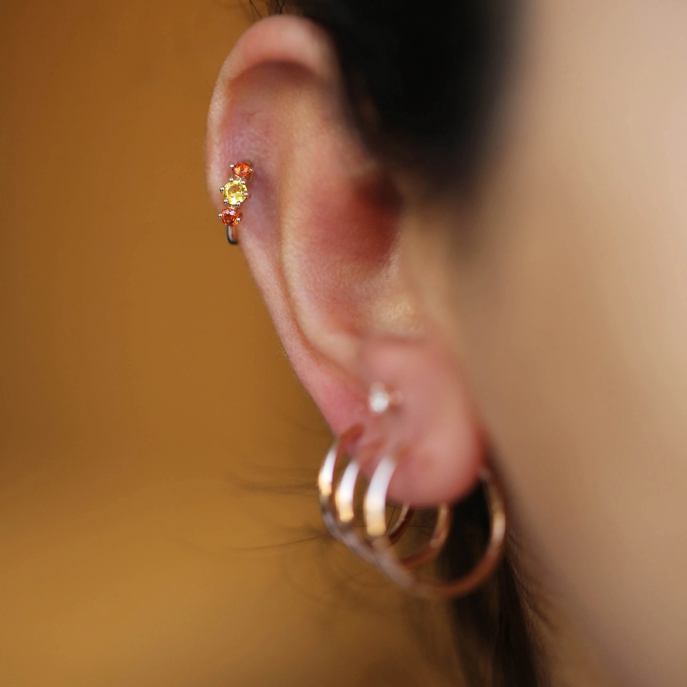 Nura Multicolor Safir Taşlı Rose Altın Halka Piercing