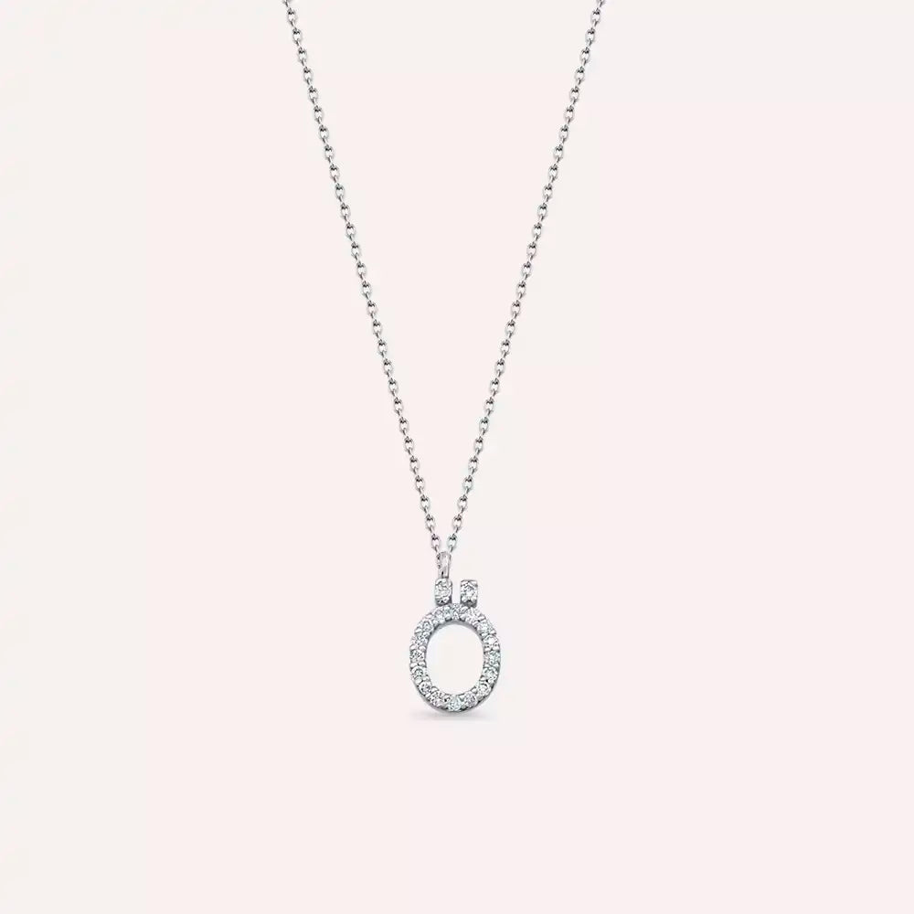Ö Harf 0.12 CT Pırlanta Taşlı Beyaz Altın Kolye