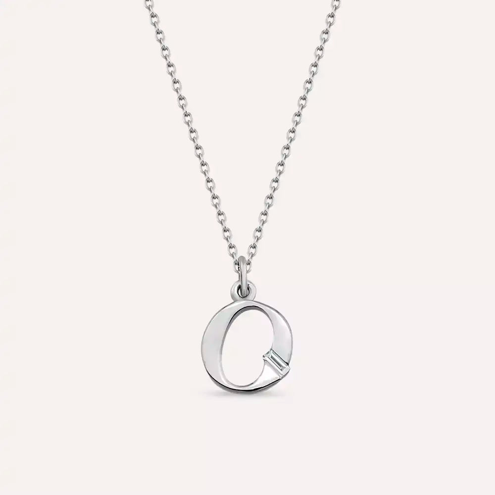 O Harf Pırlanta Taşlı Beyaz Altın Kolye