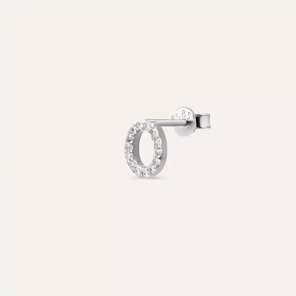 O Harf Pırlanta Taşlı Beyaz Altın Tek Küpe