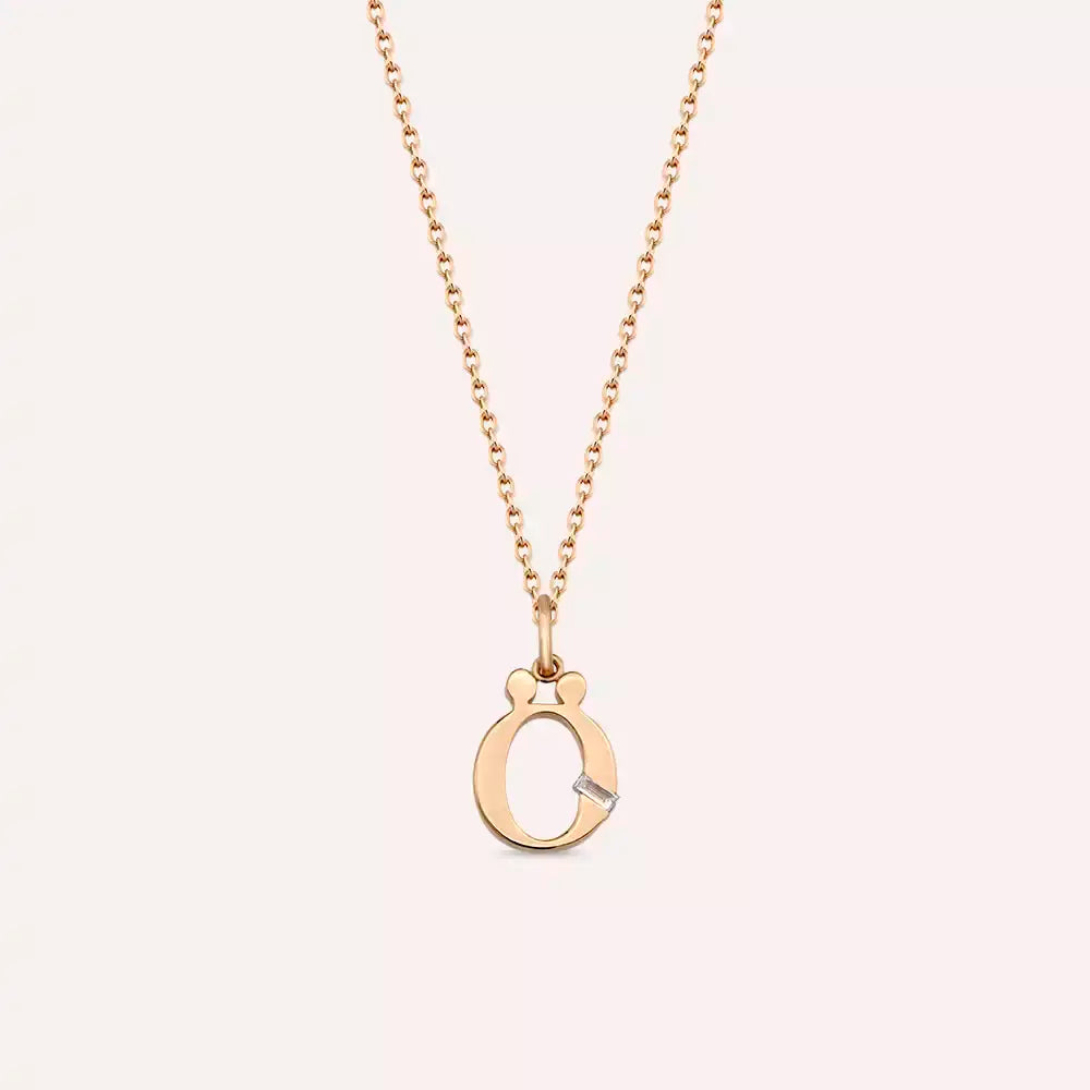 Ö Harf Pırlanta Taşlı Rose Altın Kolye