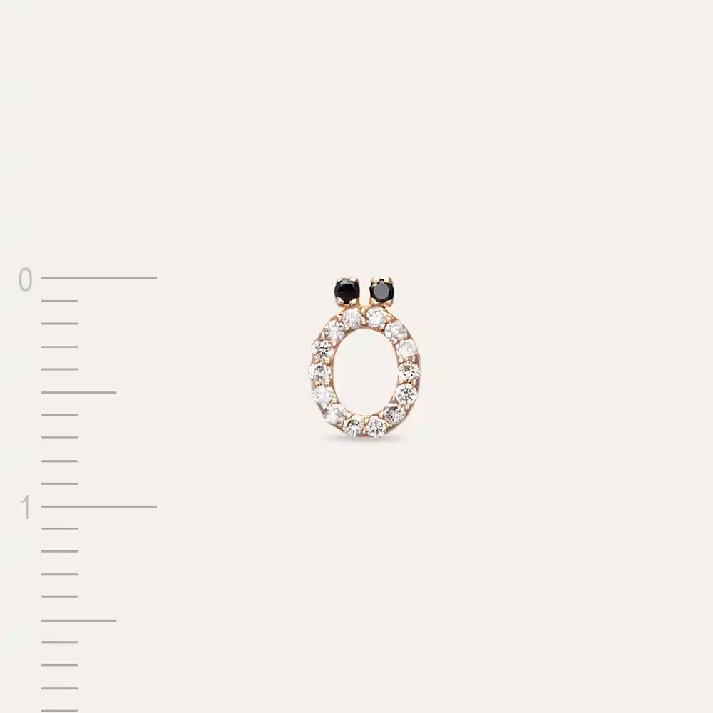 Ö Harf Pırlanta Taşlı Rose Altın Tek Küpe