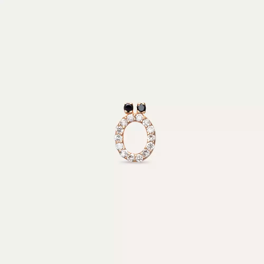 Ö Harf Pırlanta Taşlı Rose Altın Tek Küpe