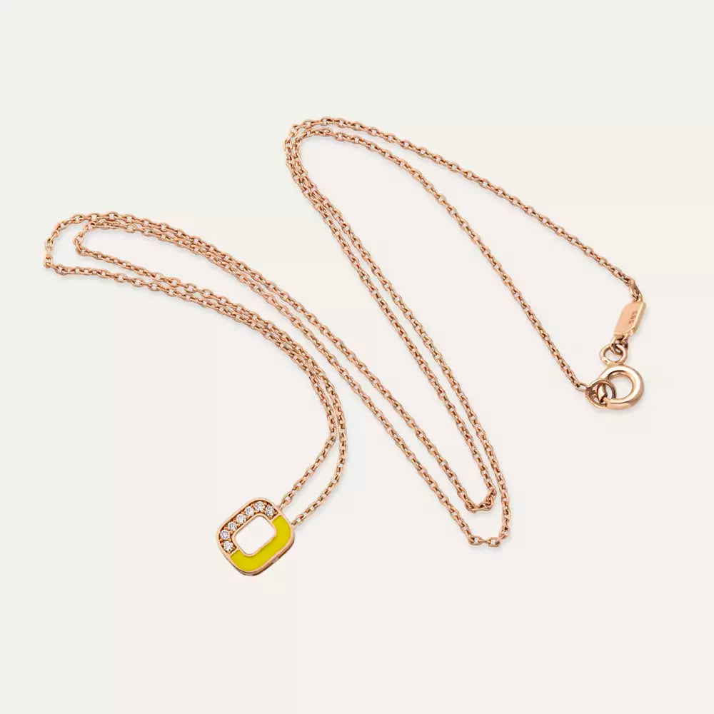 O Harf Pırlanta Taşlı ve Sarı Mineli Rose Altın Kolye