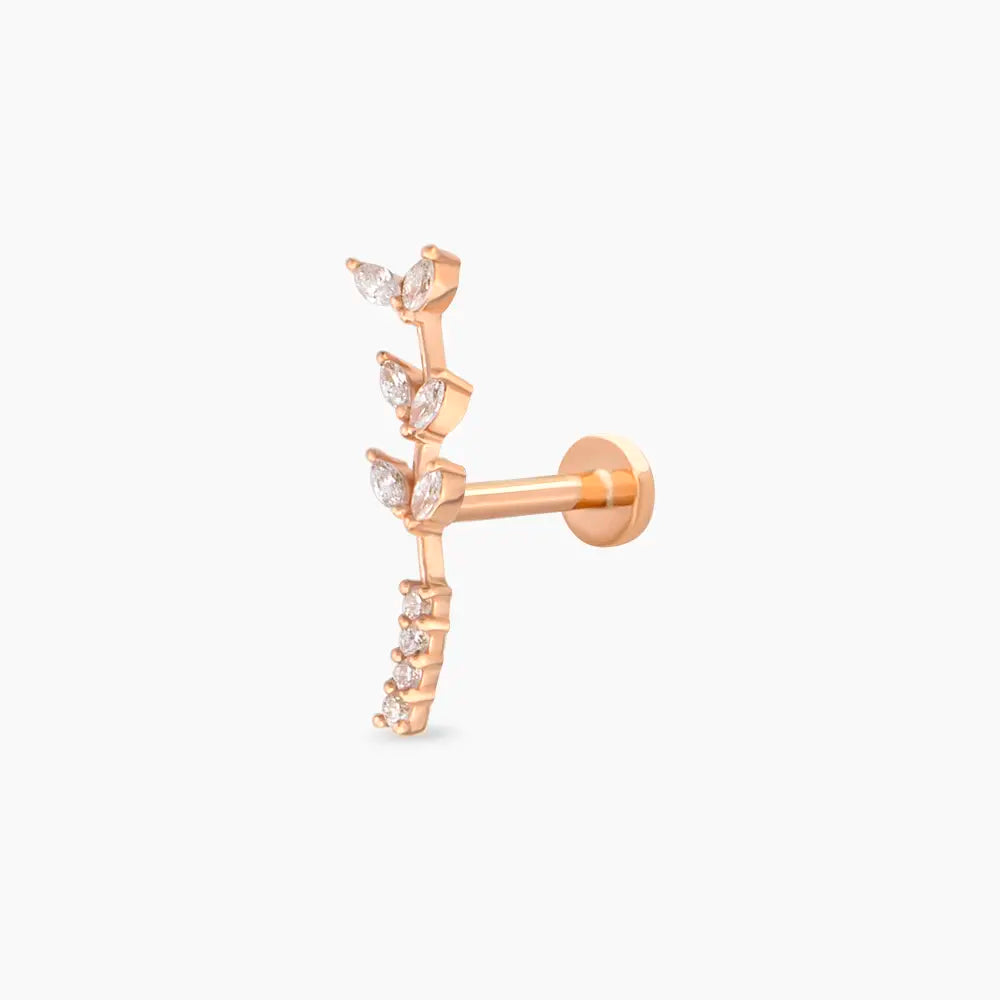 Olina Markiz Kesim Pırlanta Taşlı Rose Altın Piercing