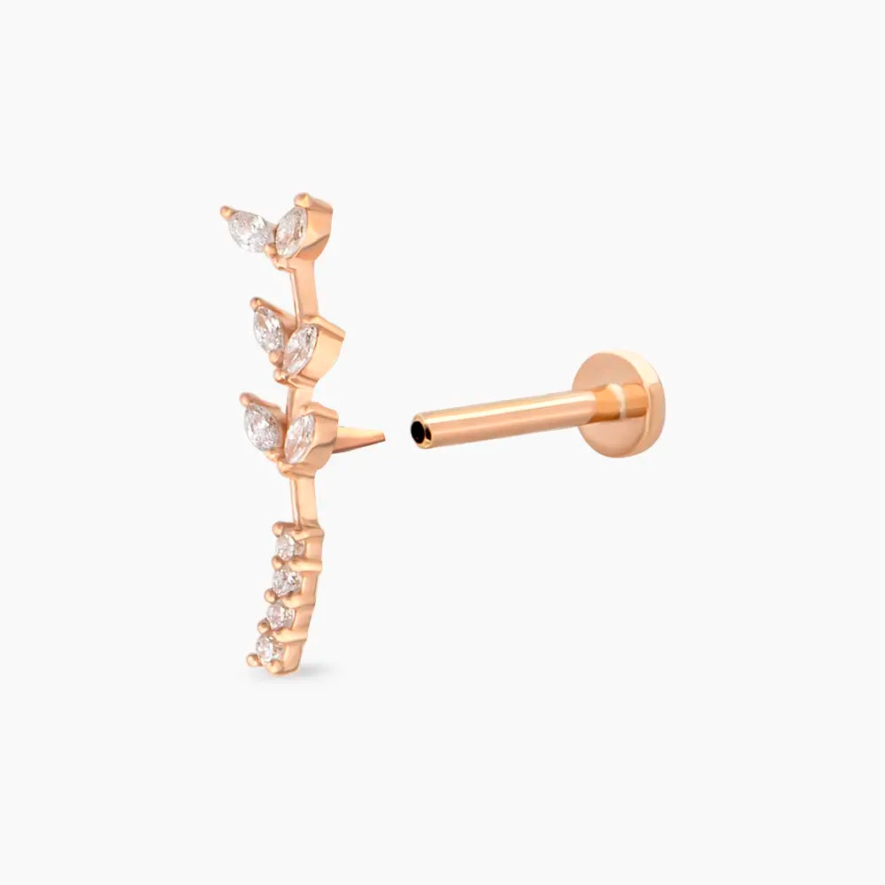 Olina Markiz Kesim Pırlanta Taşlı Rose Altın Piercing