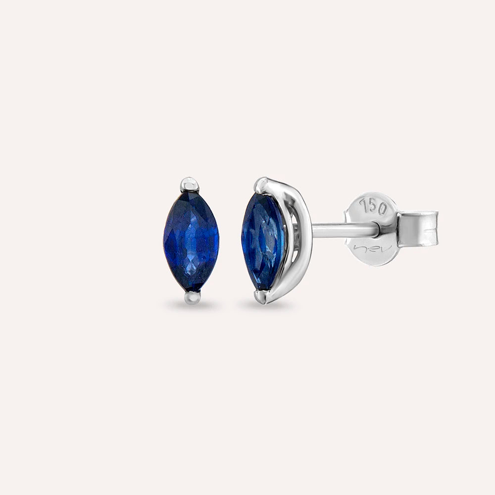 Olivia 0.66 CT Markiz Kesim Safir Taşlı Beyaz Altın Küpe