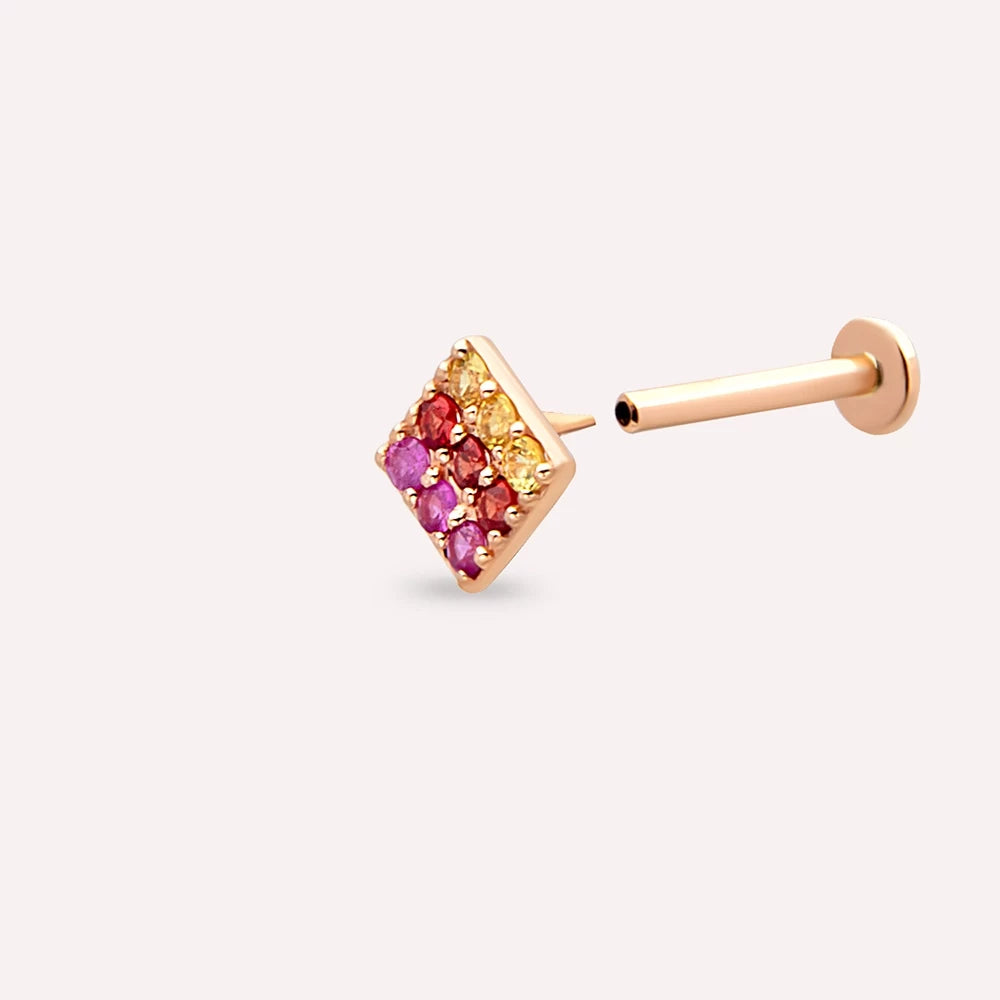 Ombre Multicolor Safir Taşlı Rose Altın Piercing