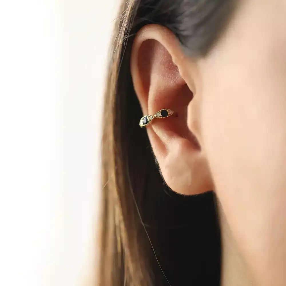 Orb Blue Safir ve Pırlanta Taşlı Sarı Altın Conch Piercing