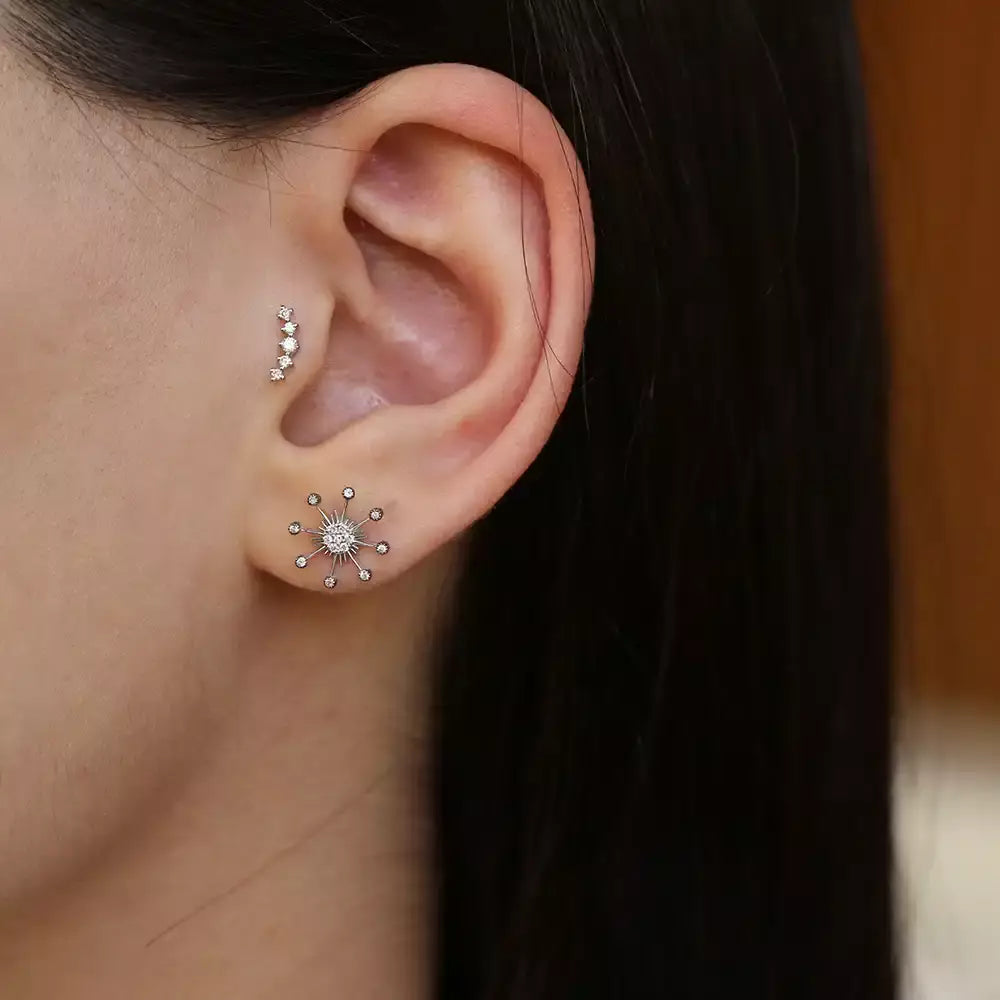 Orbit  Pırlanta Taşlı Beyaz Altın Tek Küpe