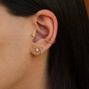 Flux Pırlanta Taşlı Sarı Altın Tek Küpe