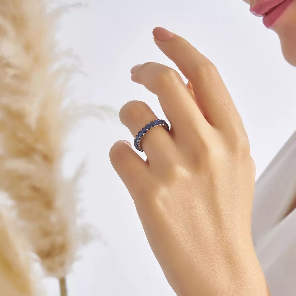 Oval Kesim Safir Taşlı Tamtur Yüzük