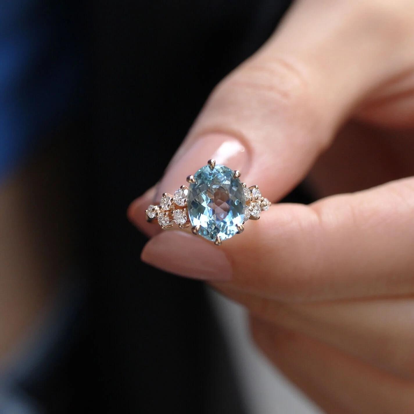 Özel Tasarım Aquamarine & Pırlanta Yüzük