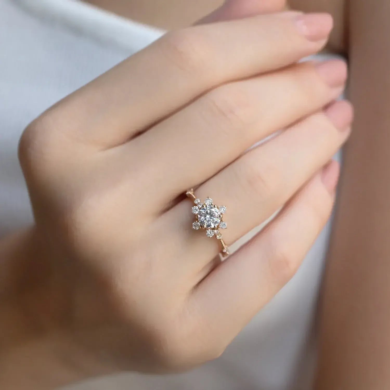 Özel Tasarım Kar Tanesi Pırlanta & Beyaz Topaz Yüzük