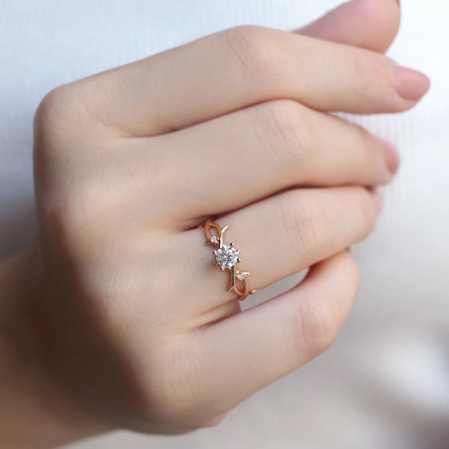 0.42 CT Vintage Tasarım Pırlanta Dal Tektaş Yüzük