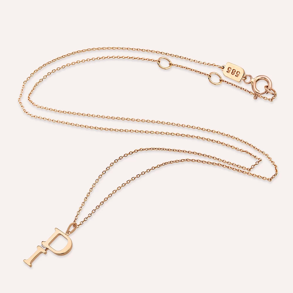 P Harf 0.02 CT Baget Pırlanta Taşlı Rose Altın Kolye