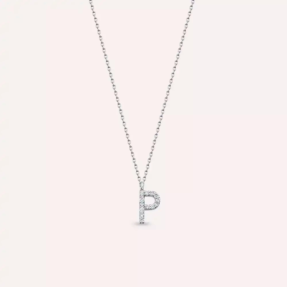 P Harf 0,08 CT Pırlanta Taşlı Beyaz Altın Kolye