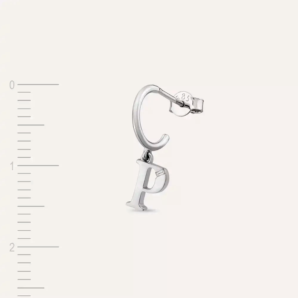 P Harf Pırlanta Taşlı Beyaz Altın Tek Küpe