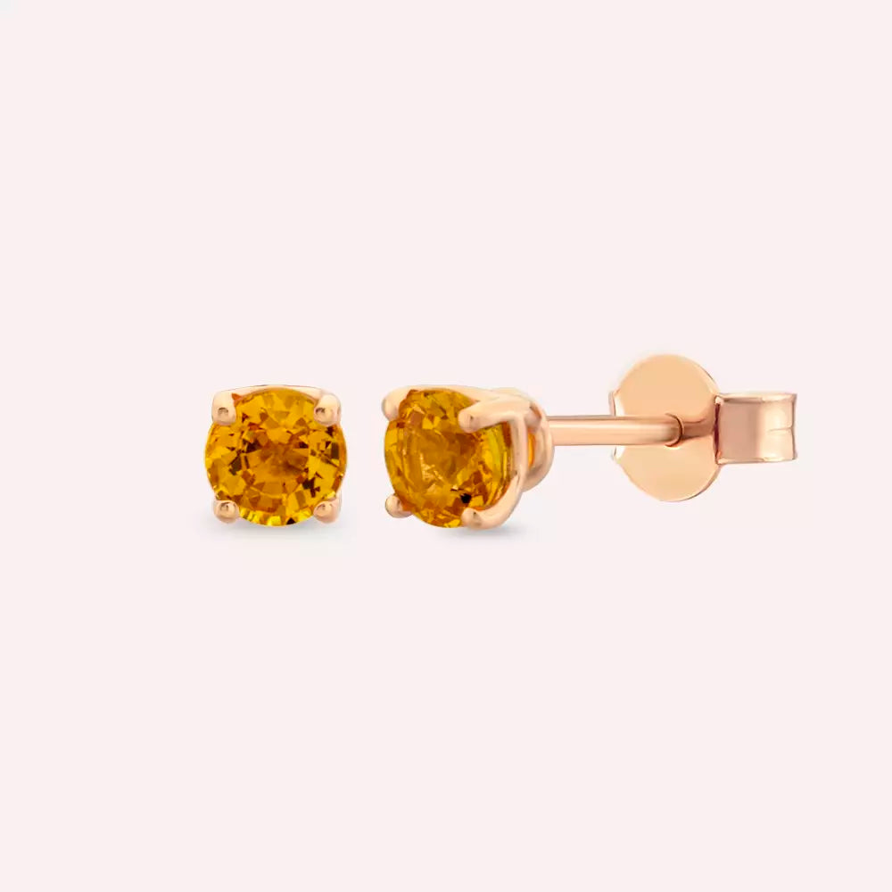 Paio 0.80 CT Yellow Safir Taşlı Rose Altın Küpe