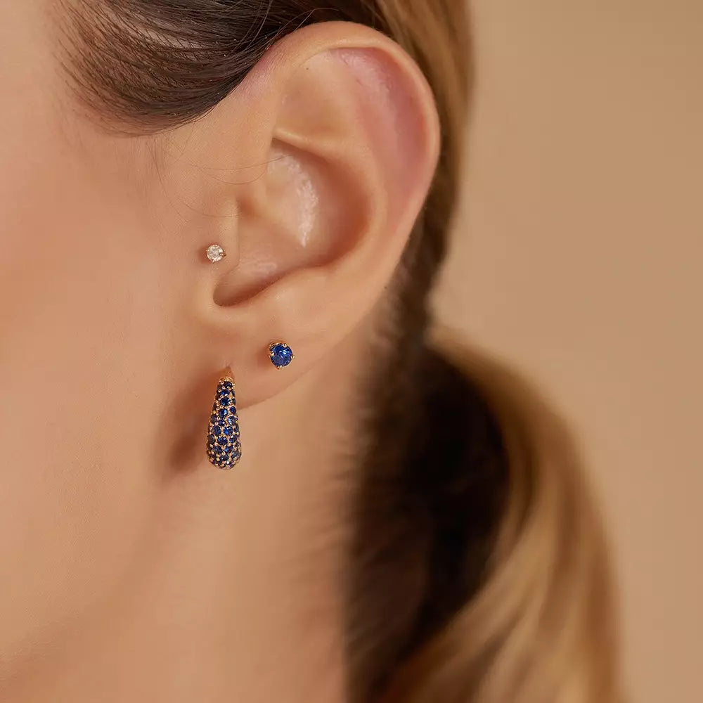 Paio Blue Safir Taşlı Rose Altın Küpe