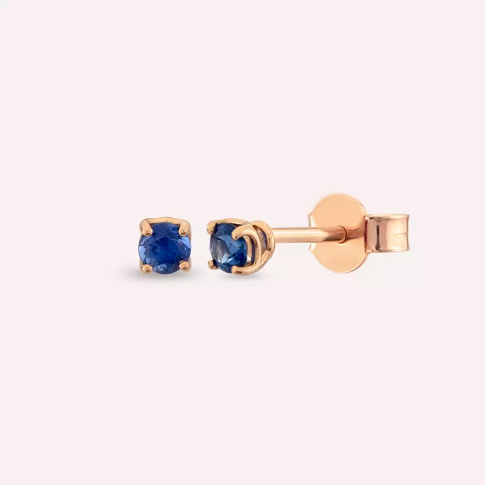 Paio Blue Safir Taşlı Rose Altın Küpe