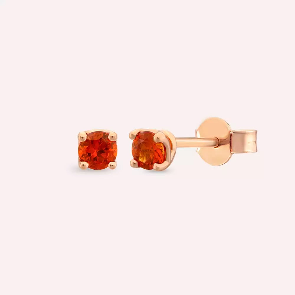 Paio Dark Orange Safir Taşlı Rose Altın Küpe