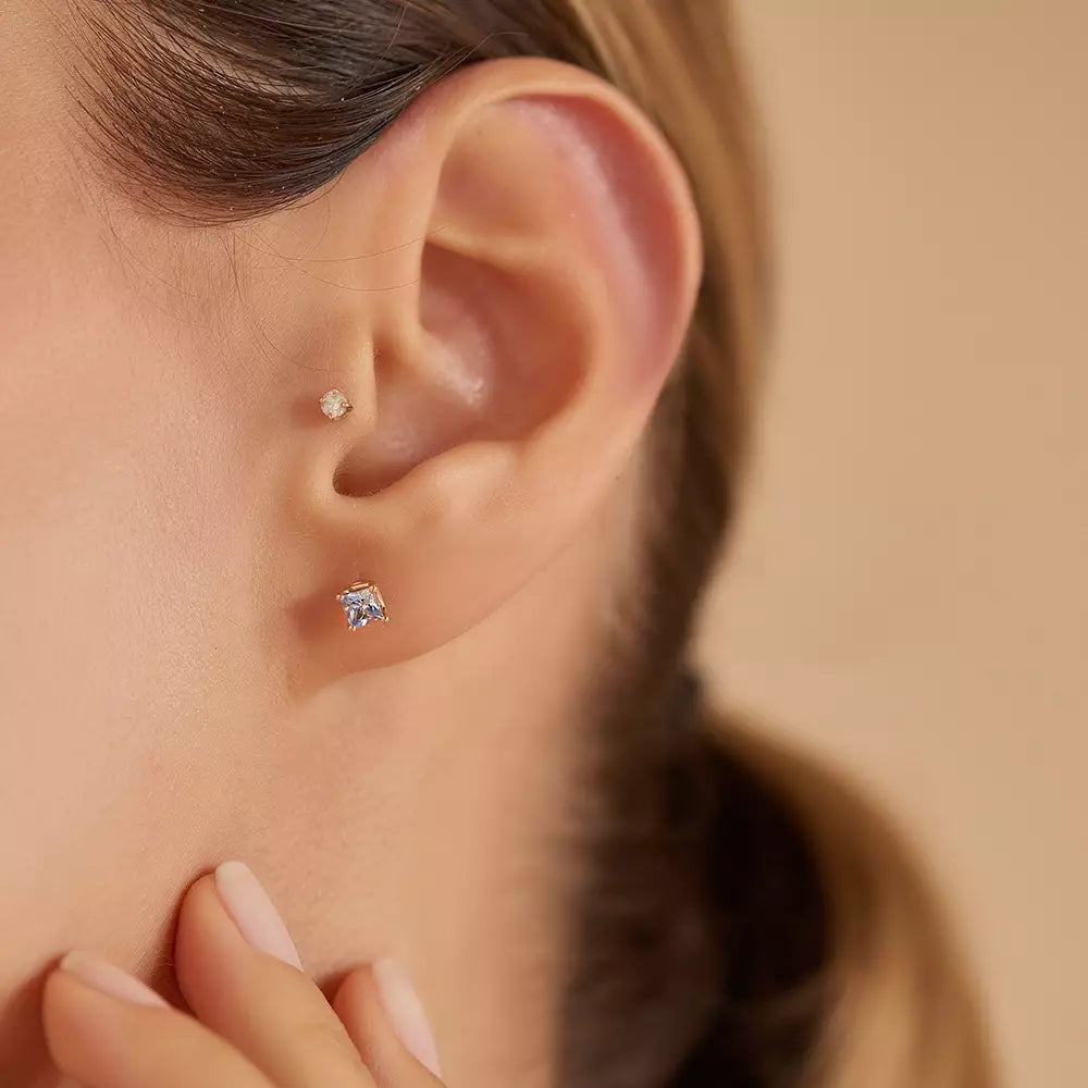 Paio Light Blue Safir Taşlı Rose Altın Küpe