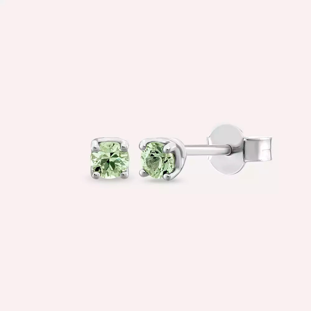 Paio Light Green Safir Taşlı Beyaz Altın Küpe