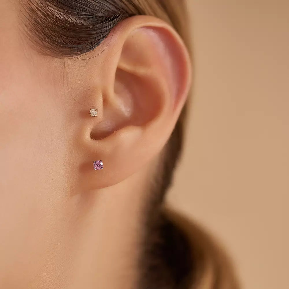 Paio Light Pink Safir Taşlı Beyaz Altın Küpe