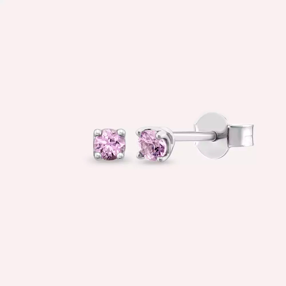 Paio Light Pink Safir Taşlı Beyaz Altın Küpe